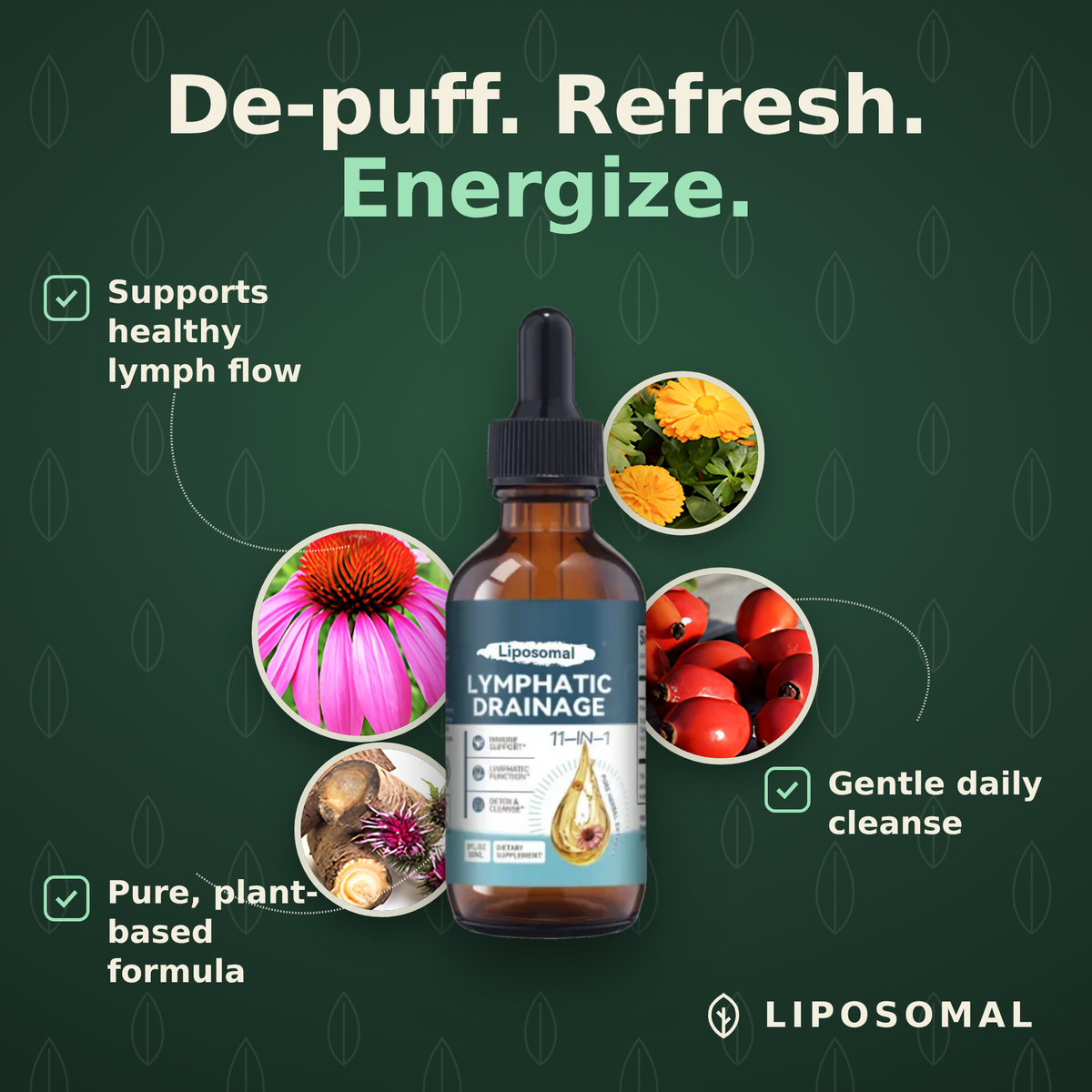 De-puff, refresh, energize: Liposomal drops with echinacea, calendula and rose hip